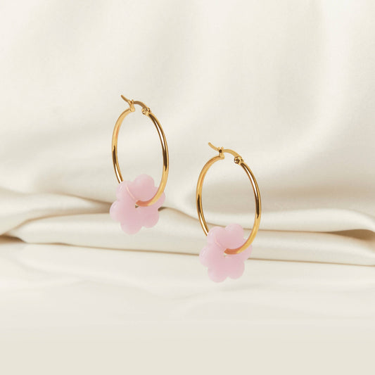 Pink Daisy Hoop Earrings