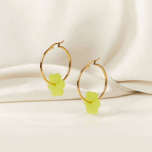 Lime Green Daisy Hoop Earrings